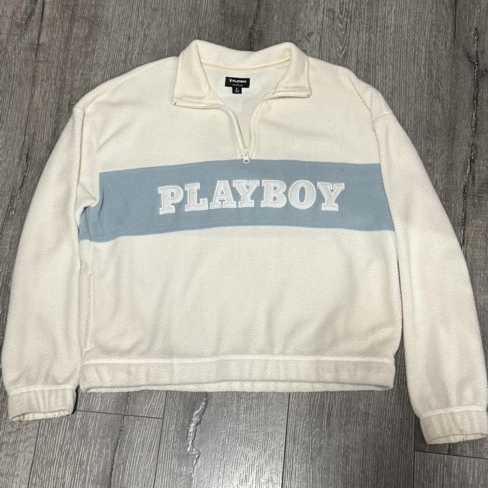 PacSun Women's Cream and Light Blue Long Sleeve Top